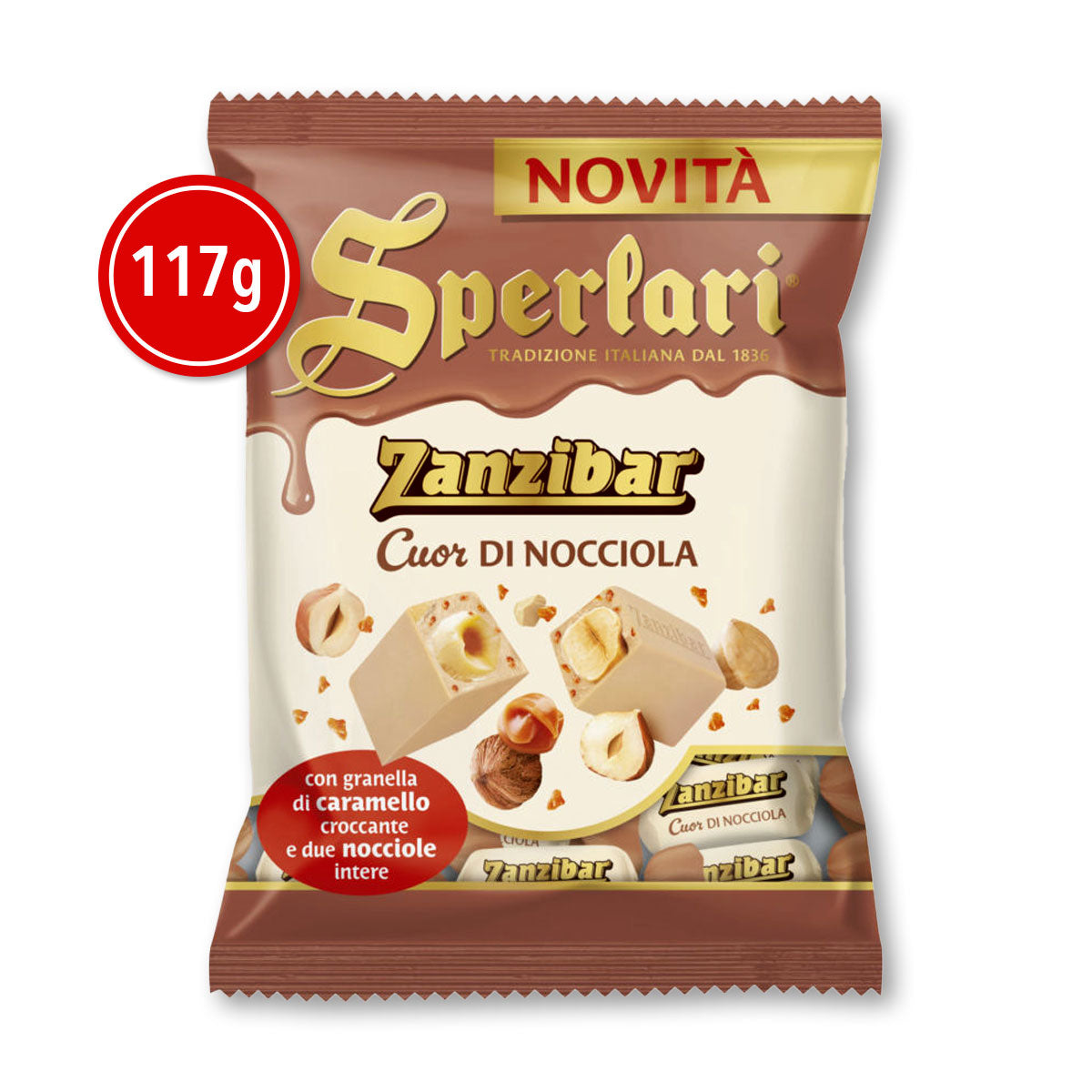 Sperlari Hazelnut and Caramel White Chocolate with Pralines 117g