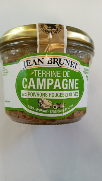 Jean Brunet Farmhouse Terrine with Red Peppers and Olives 180g
