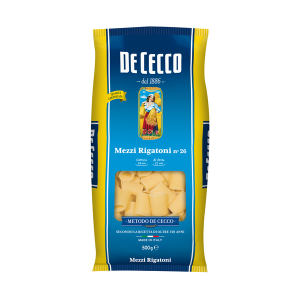 De Cecco Mezzi Rigatoni Pasta No 26     500g