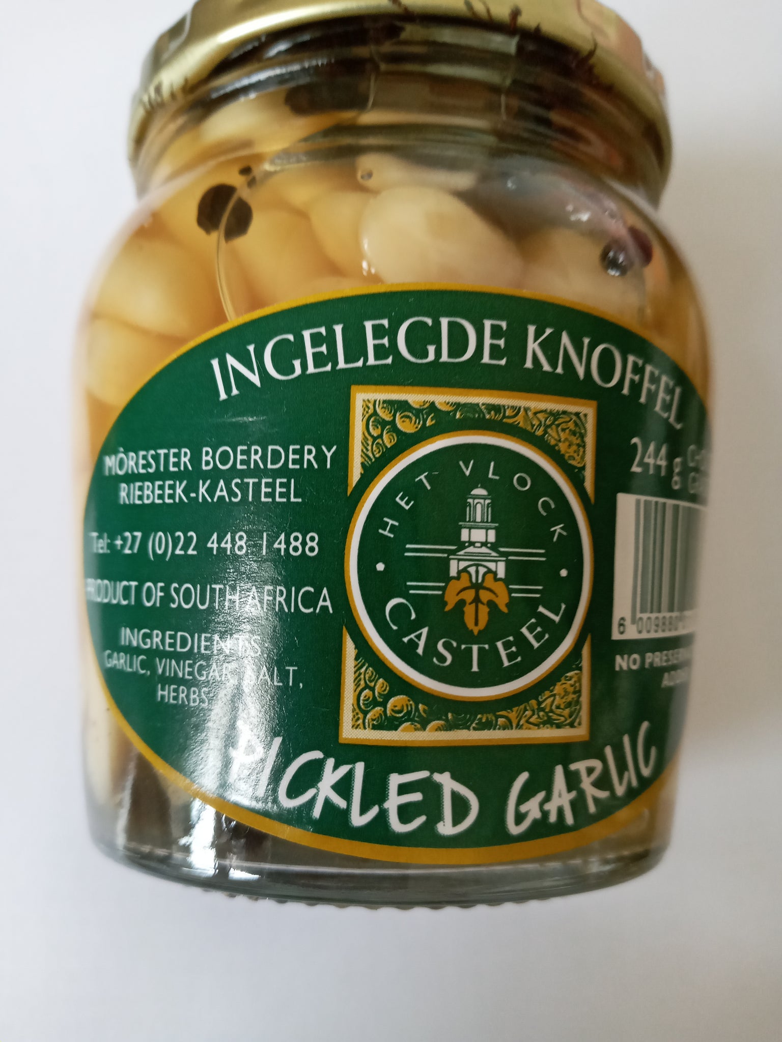 Het Vlock Casteel pickled Garlic in a bottle 244g