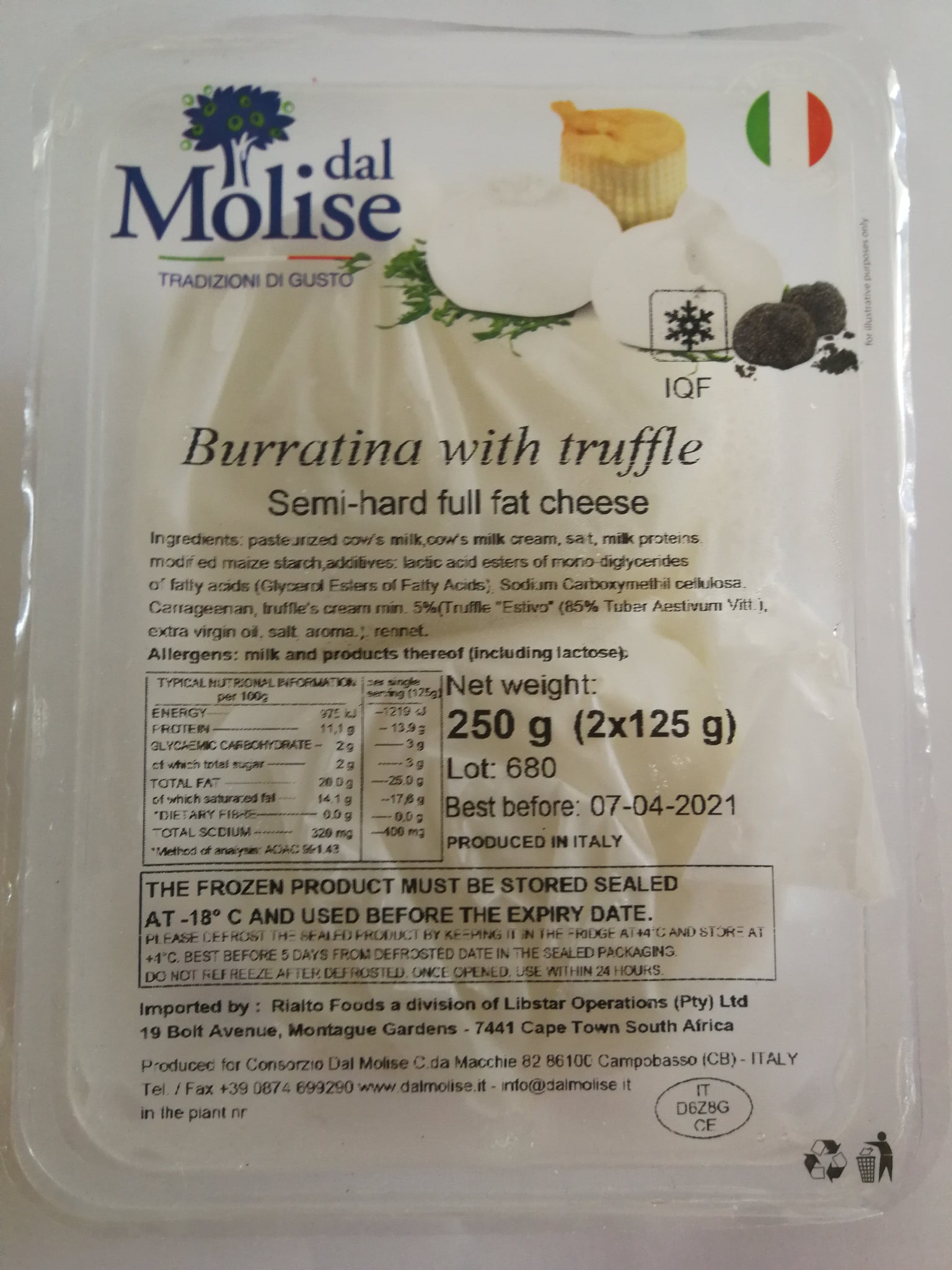 Dal Molise Frozen Burratina with Truffle (2 x 125g) (In store collection)